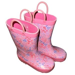 Joe Fresh Floral Pink Girls Kids Rain Boots Size 8 Toddler Clean